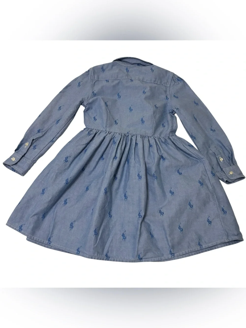 Polo Ralph Lauren Chambray embroidered Print Button-Front Shirt Dress size 6